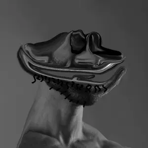gigachad, globox soyjak, 1nas, 1soyjak, beard, buff, deformed, distorted, gray background, grayscale