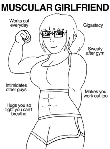 soyak, soygirl, femjak, soygirlfriend, abs, arm, buff, closed mouth, clothes, english text