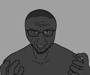 gigachad, cuckmaster, gigajak, forehead lines, gigafied, glasses, gray eyes, gray hair, gray skin, half open mouth