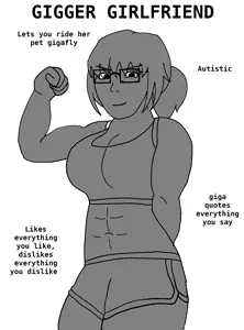 gigachad, soyak, soygirl, femjak, soygirlfriend, abs, arm, black eyes, buff, closed mouth