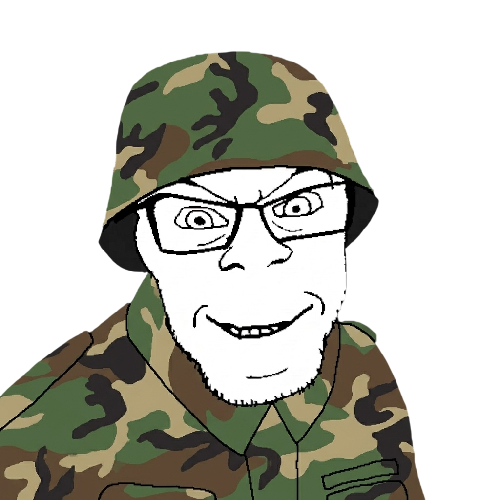 feraljak, 1soyjak, army, camouflage, clothes, collared shirt, combat helmet, glasses, grin, hat