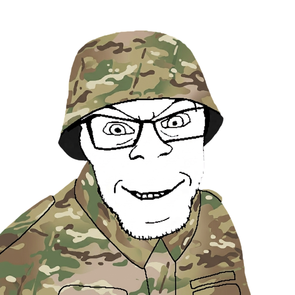 feraljak, 1soyjak, army, camouflage, clothes, collared shirt, combat helmet, glasses, grin, hat