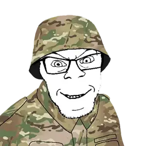 feraljak, 1soyjak, army, camouflage, clothes, collared shirt, combat helmet, glasses, grin, hat
