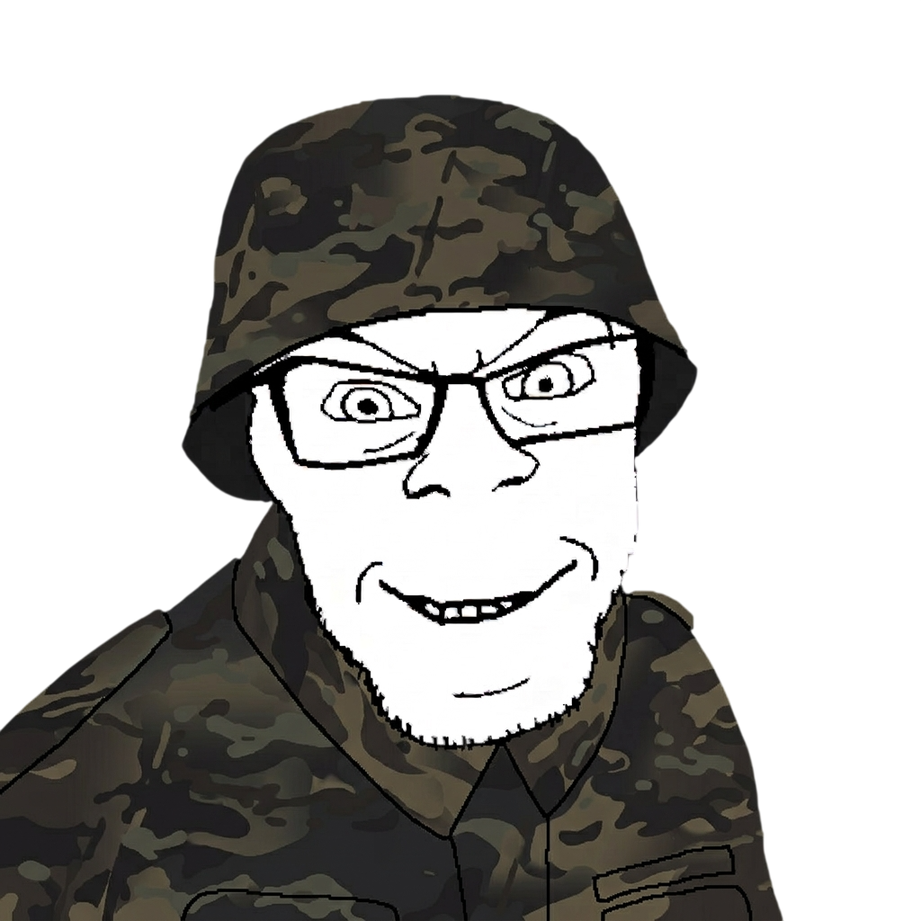 feraljak, 1soyjak, army, camouflage, clothes, collared shirt, combat helmet, glasses, grin, hat