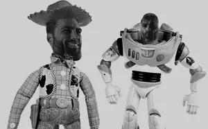 gigachad, 2nas, astronaut, beard, black eyes, black hair, buff, closed mouth, clothes, cowboy hat