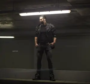 gigachad, classic gigas, beard, black hair, buff, closed mouth, clothed, clothes, ernest khalimov, full body
