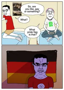 bernd, chudjak, chudjak front, 2soyjaks, angry, bed, black eyes, black hair, closed mouth, confused