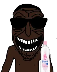rickjak, 1soyjak, baby oil, black eyes, black hair, black skin, creepy, diddy, front view, glasses