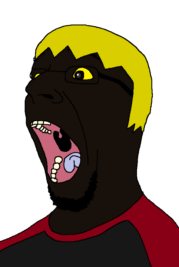 nate higgers, gerd, natejak, 1soyjak, beard, black eyes, black skin, blonde hair, blue tongue, bowl cut