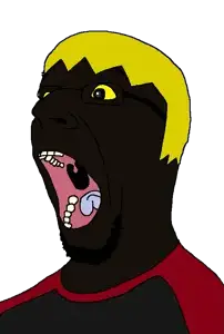 nate higgers, gerd, natejak, 1soyjak, beard, black eyes, black skin, blonde hair, blue tongue, bowl cut