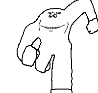 impish soyak ears, 1soyjak, animated, bald, black eyes, fat, front view, full body, glove, half open mouth