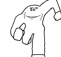 impish soyak ears, 1soyjak, animated, bald, black eyes, fat, front view, full body, glove, half open mouth