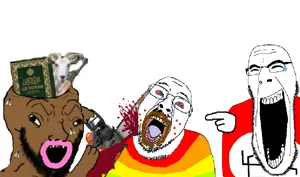 bernd, cobson, soyak, chainsaw bernd, 1soyjak, bald, beard, black eyes, bloodshot eyes, brown skin