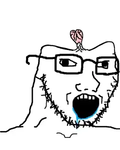 soyak, 1soyjak, bald, black eyes, brain, brainlet, drool, drooling, glasses, looking to the left