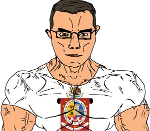 helichadian, chudjak, chudjak front, muscular chud, 1soyjak, animal, brown eyes, brown hair, brown skin, buff
