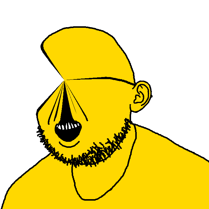 rotjak, 1soyjak, bald, funko pop, glasses, liquify tool, looking to the left, no eyes, open mouth, pacman