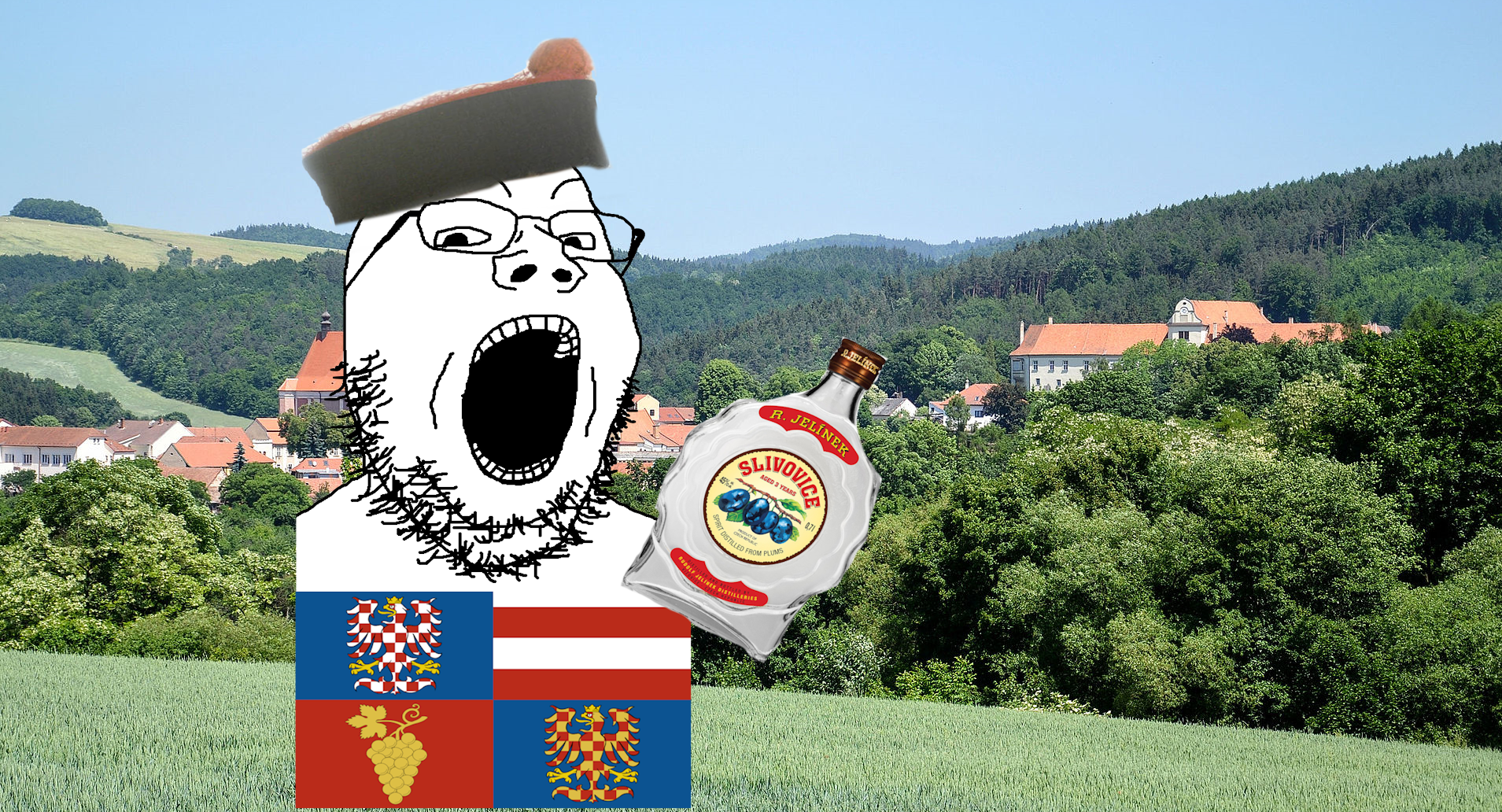mexiaryan gerontophile, gapejak, 1soyjak, alchohol, alcohol, bald, black eyes, cap, clothes, czech republic