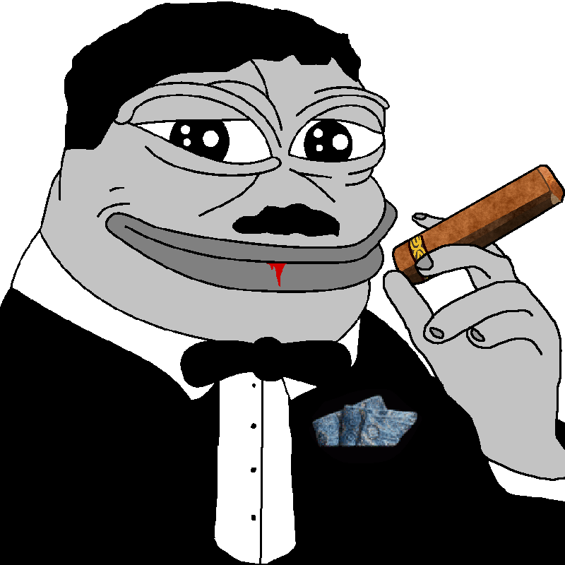 pepe, aliased, amphibian, animal, black hair, blood, blood from mouth, bowtie, cigar, clothes