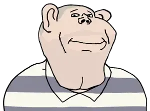 impish soyak ears, impish ameriaryan, impish amerimutt, 1soyjak, anti pedophilia, blue eyes, buff, ear, looking at you, patrick drum
