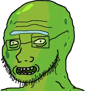 rick sanchez, soyak, 1soyjak, bald, glasses, green skin, ias, open eyes, open mouth, pickle
