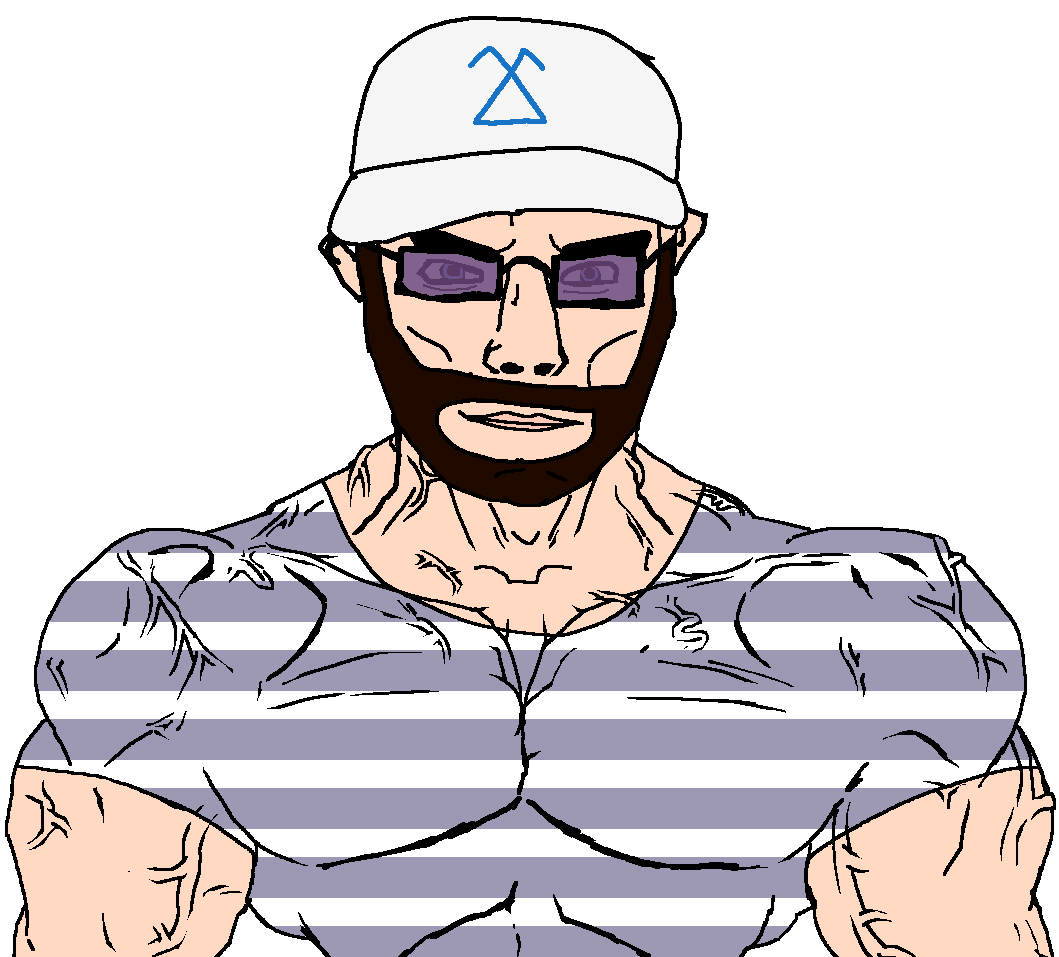 chudjak, chudjak front, muscular chud, 1soyjak, anti pedophilia, beard, brown beard, buff, cap, clothes