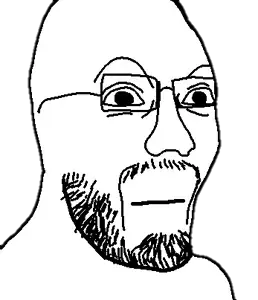 farshadjak, 1soyjak, black eyes, closed mouth, farshad silent (iranian youtuber), glasses, neutral, open eyes, portrait, stubble
