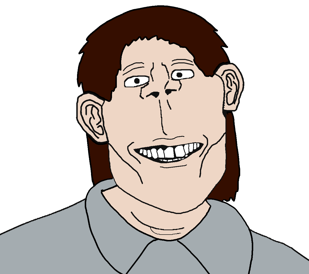 britjak, impish soyak ears, britaryan, ishish soyak ears, 1soyjak, brown hair, chiseled jawline, grin, hair, half open mouth