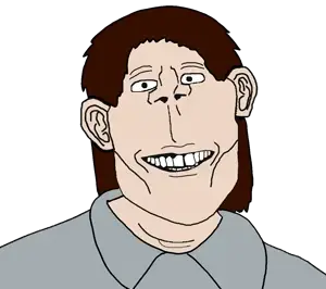 britjak, impish soyak ears, britaryan, ishish soyak ears, 1soyjak, brown hair, chiseled jawline, grin, hair, half open mouth