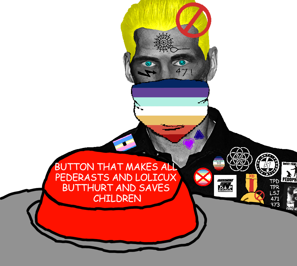 gigachad, beard, black hair, blue eyes, button, closed mouth, front view, gray skin, hair, half body