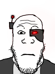 markiplier soyjak, neutralplier, 1soyjak, antenna, bald, closed mouth, cyborg, dark, front view, fursuit