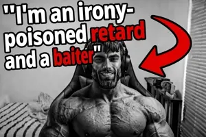 gigachad, deserved it, baiter, beard, black hair, buff, foodistzen, front view, gray background, gray eyes