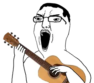 chudjak, yellcel, 1soyjak, angry, arm, big lips, black hair, bushy eyebrows, guitar, hair