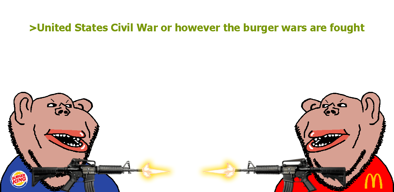 impish soyak ears, impish amerimutt, amerimutt, 2soyjaks, angry, animated, ar-15, assault rifle, bald, blue shirt