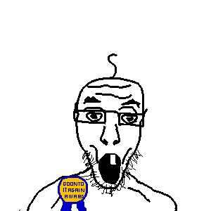 unknown, 1soyjak, award, bald, black eyes, brainlet, broken teeth, front view, glasses, gooner