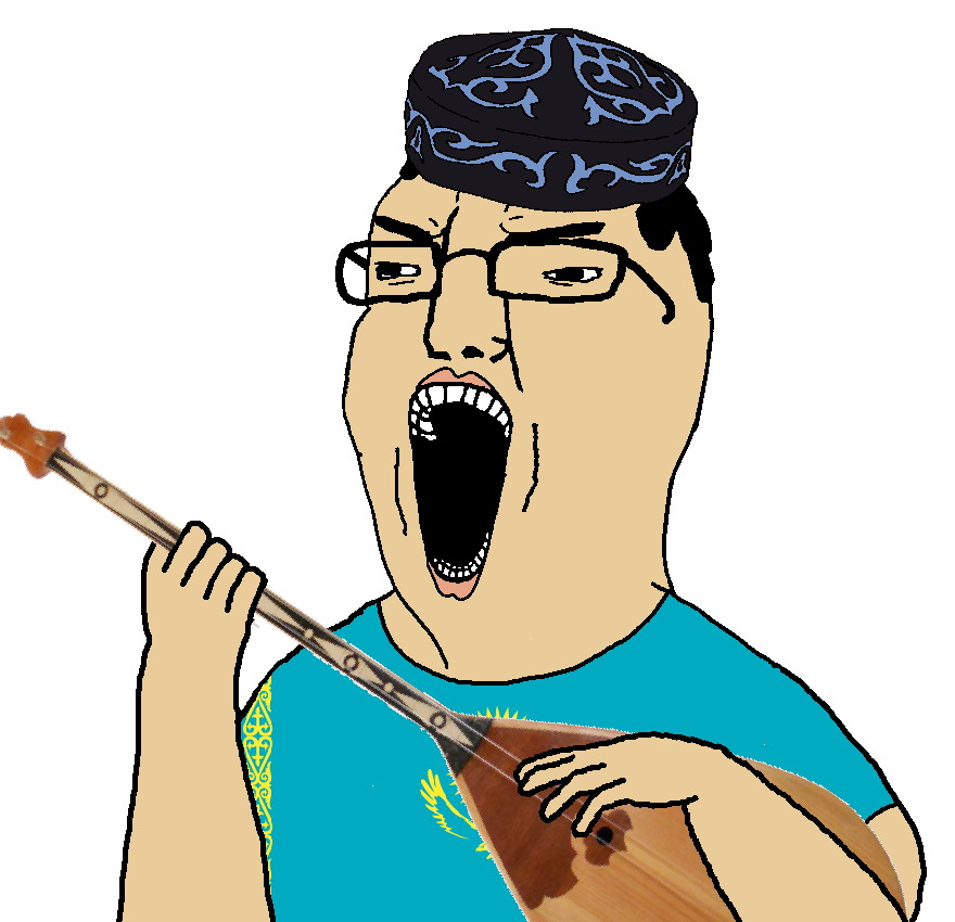 chudjak, yellcel, 1soyjak, arm, big lips, black hair, clothes, dombyra, flag, glasses