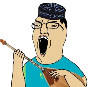 chudjak, yellcel, 1soyjak, arm, big lips, black hair, clothes, dombyra, flag, glasses