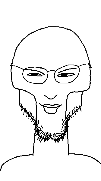 unknown, 1soyjak, bald, black eyes, butt chin, closed mouth, eyebrows, front view, glasses, handsome