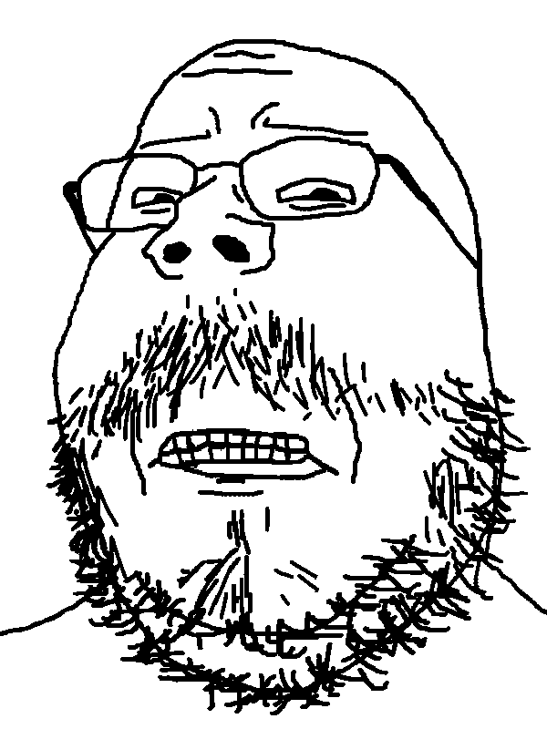 gapejak, mustached gapejak, obese gapejak, obese mustached gapejak, 1soyjak, bald, beard, black eyes, chubby, clenched teeth