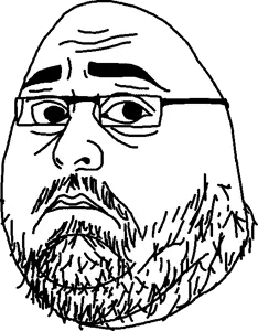 obese chudnugget, 1soyjak, bald, beard, chin, closed mouth, eyebrows, fat, forehead lines, glasses