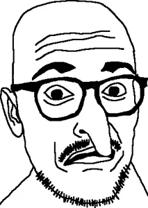 longnose, remastered soyjaks, 1soyjak, bald, big nose, black eyes, ear, forehead lines, glasses, half open mouth
