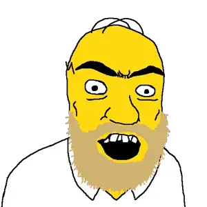 homer simpson, feraljak, tetojak, 1soyjak, almost bald, angry, balding, beard, black eyes, brown hair