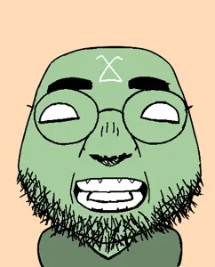 admin thrembo, ippo makunouchi, ippojak, 1soyjak, bald, big head, black eyes, front view, glasses, green skin