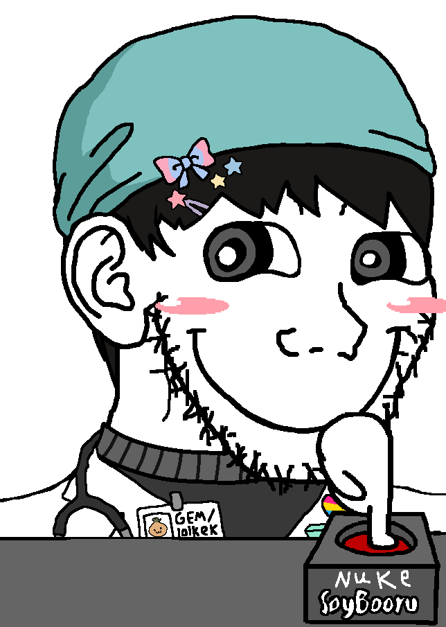 soyak, doctos, soyak (cheeky), 1soyjak, black eyes, black hair, black shirt, blush, bowtie, cheeky