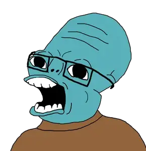 admiral ackbar, squidward tentacles, admiral -ackbar, admiral, big head, black eyes, blue skin, brown shirt, facial mark, forehead lines