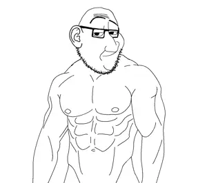 smugjak, arm, buff, closed mouth, ear, glasses, muscles, smirk, smug, stubble