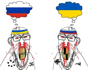 feraljak, feralrage, 2soyjaks, angry, bald, blood, blood from nose, bloodshot eyes, clenched teeth, communism
