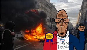 markiplier soyjak, euromutt, 1soyjak, angry, award, bald, bike, brown skin, burning, fire