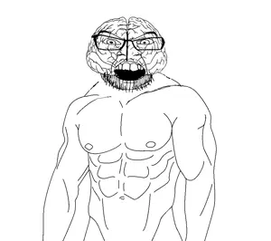 feraljak, angry, arm, brain, buff, glasses, objectsoy, open mouth, soyjak, soyjak party