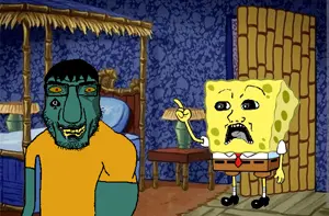 spongebob squarepants, squidward tentacles, chudjak, markiplier soyjak, soyak, chudplier, doctos, 2soyjaks, big nose, black eyes