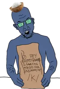 unknown, angry, arm hair, bald, blue skin, ears, front view, glasses, green glasses, holding paper